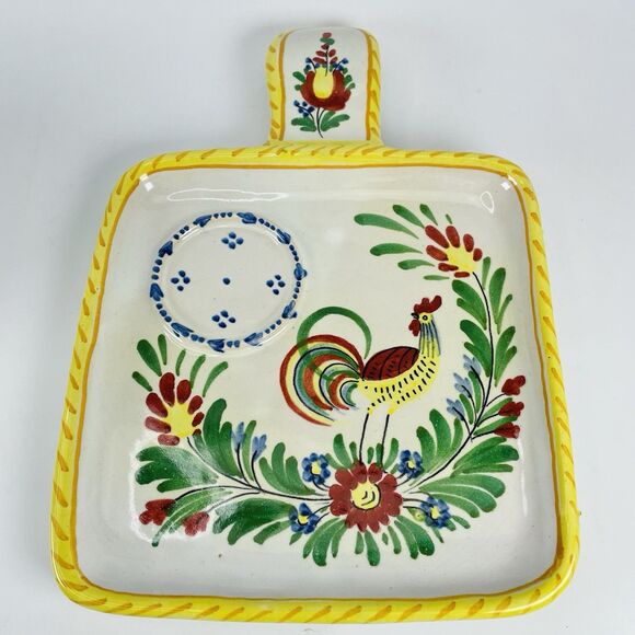 Italy Pottery Majolica Snack Set Tray Cup Galletto Rooster Design Terracotta VTG - Picture 3 of 16